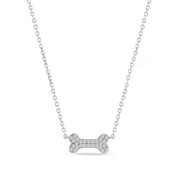 14k White Gold 0.15ct. Natural Diamond 18" Dog Bone Necklace
