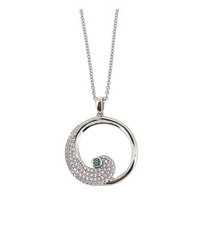 Kelly Waters - Sterling Silver - March Birthstone - Simulated Aquamarine 16-18" (adjustable) Wave Pendant