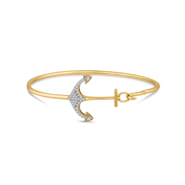 14k - Yellow Gold 0.16ct Natural Diamond Anchor Bangle Bracelet