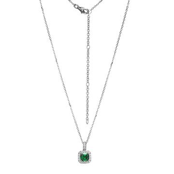 Elle - Sterling Silver - "Radiance" Green & Clear Halo Crystal Cushion Pendant (17"+3")