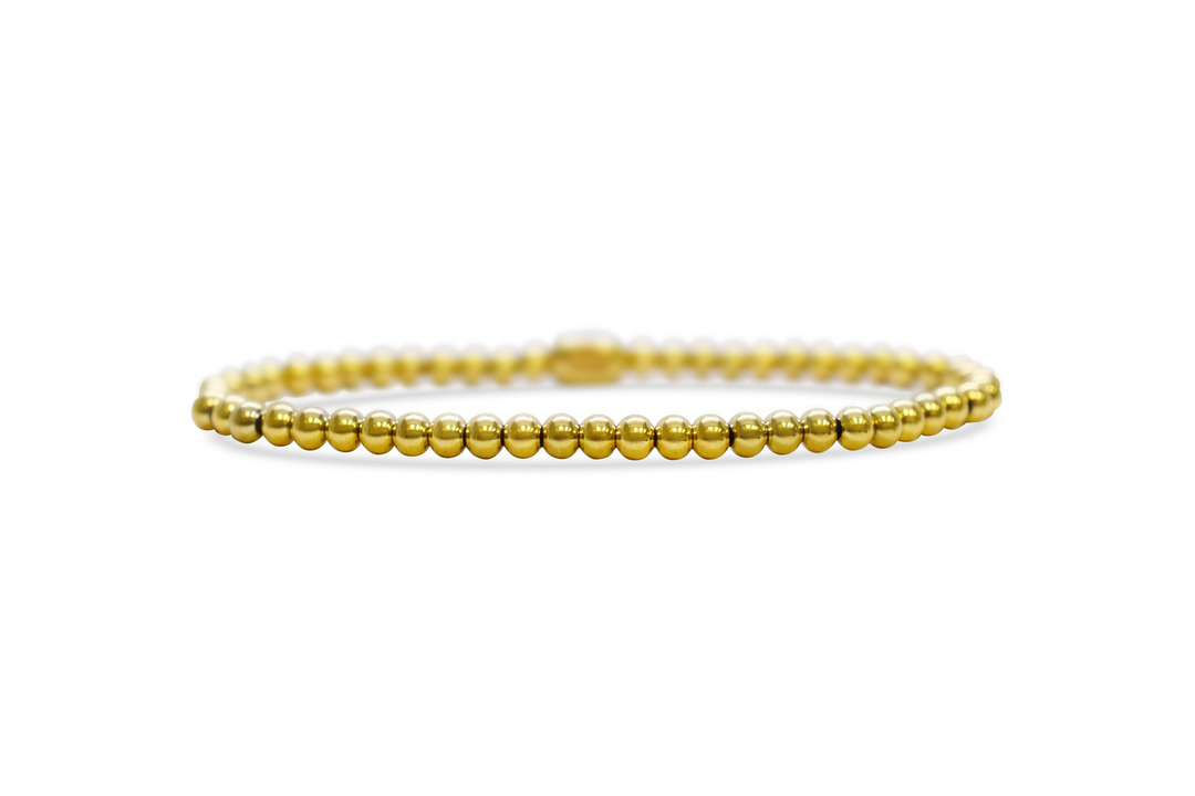 Isla - Stainless Steel - 14K Gold Plated 4mm Beaded Stretch Bracelet