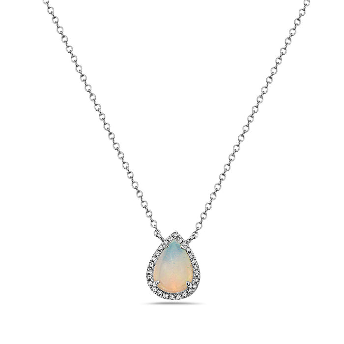 14k White Gold 0.06ct. Opal Pear Pendant