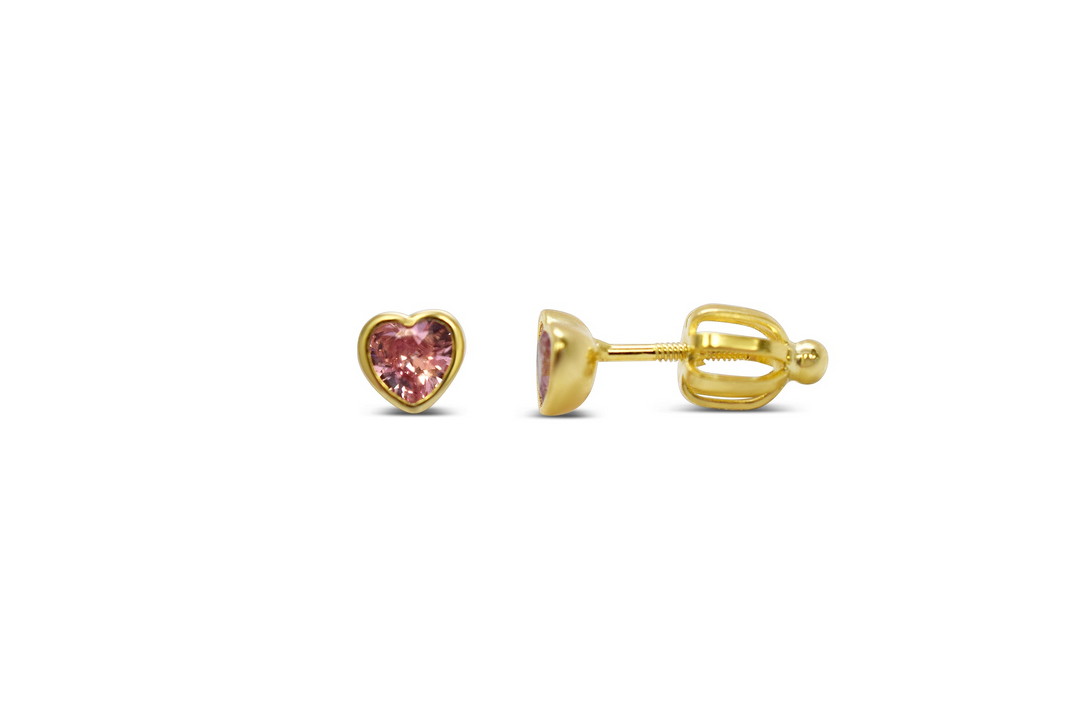 Stia Girl Sterling Silver 14K Gold Plated Cubic Zirconia Heart Stud Earrings
