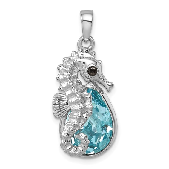 Sterling Silver Crystal Teardrop Sea Life Pendant