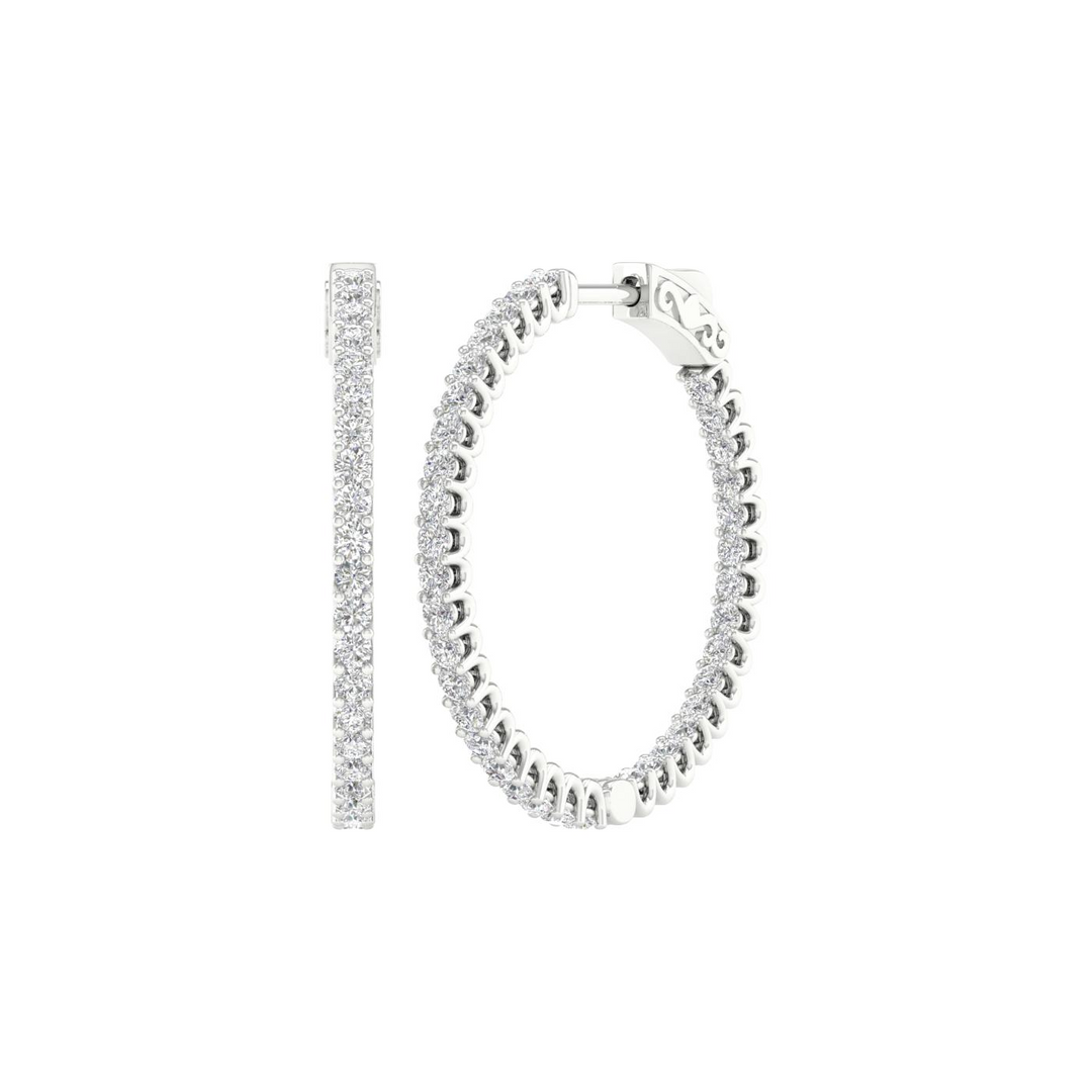 14k White Gold 2ct Lab Grown Diamond Round Medium Hoop Inside-Out Earrings