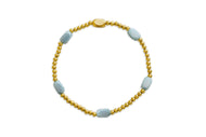 Isla - Stainless Steel - 14K Gold Plated - Here and There - Blue Sky Glass Beaded Stretch Bracelet