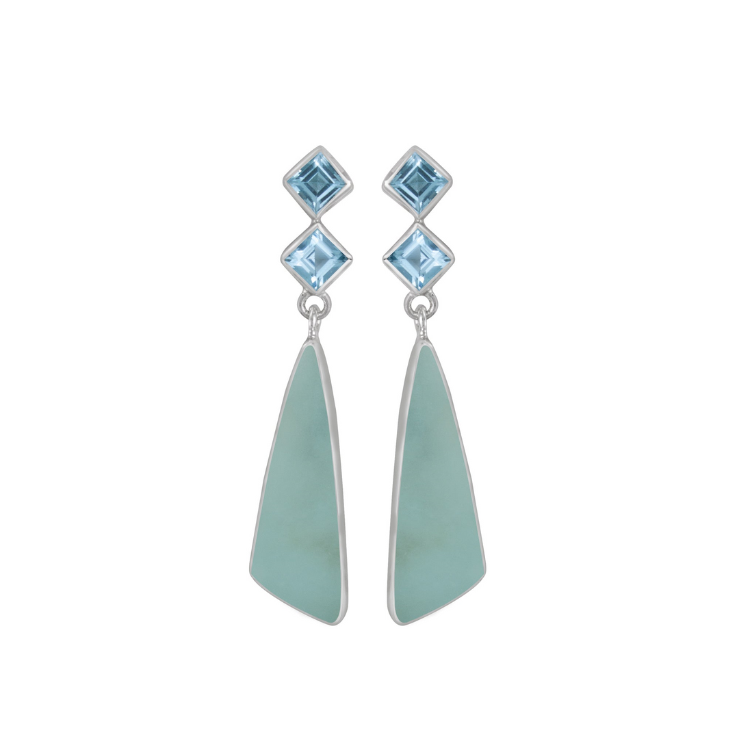 Sterling Silver Earring With Blue Topaz And Aqua Sea Glass