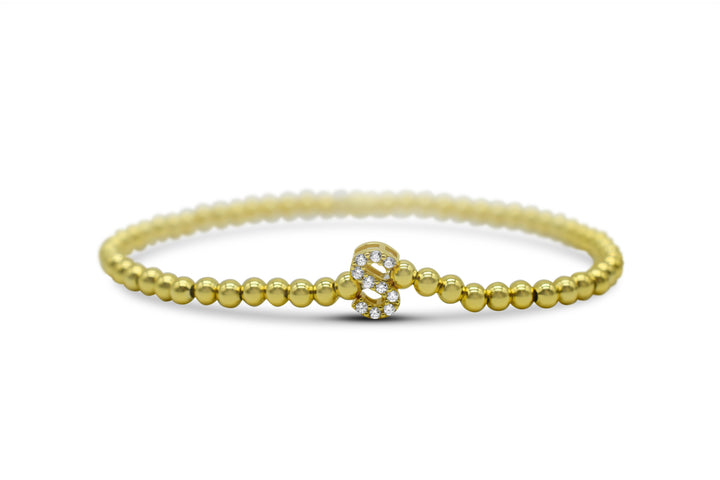 Stia - Sterling Silver - 14K Gold Plated Pave Initial S Cubic Zirconia Beaded Stretch Bracelet