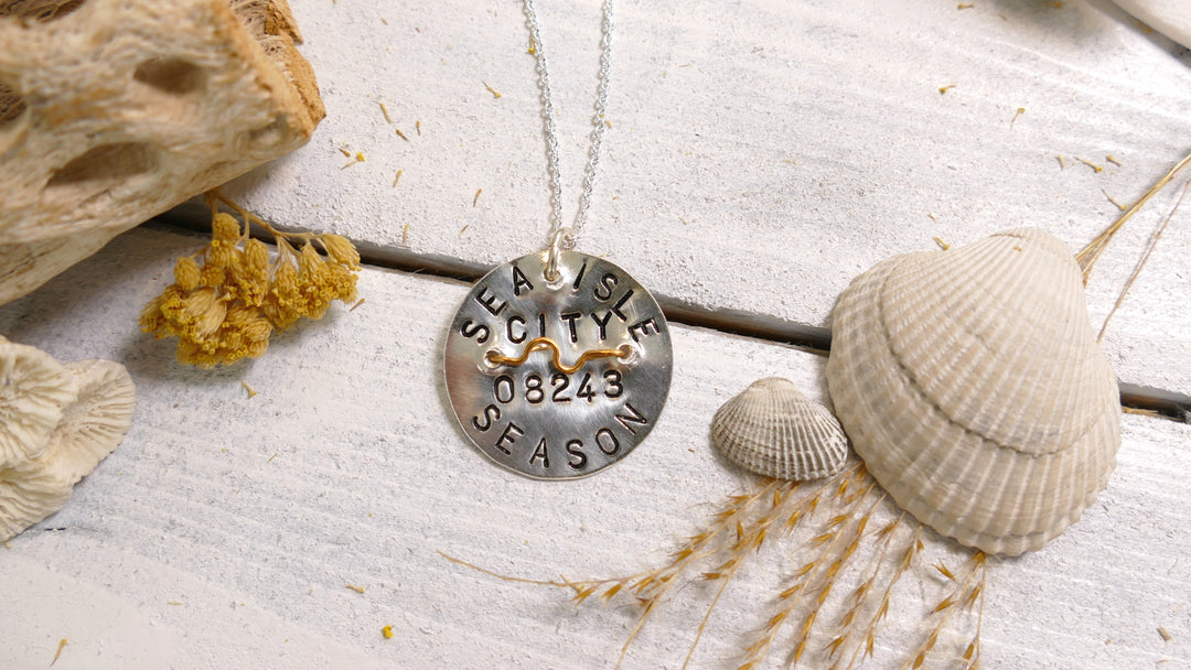 Sterling Silver - Sea Isle Beach Badge Necklace