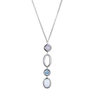 Elle - Sterling Silver - "Mirage" Opal, Blue Lace Agate & Blue Topaz (18"+2" Rolo Chain) Drop Necklace
