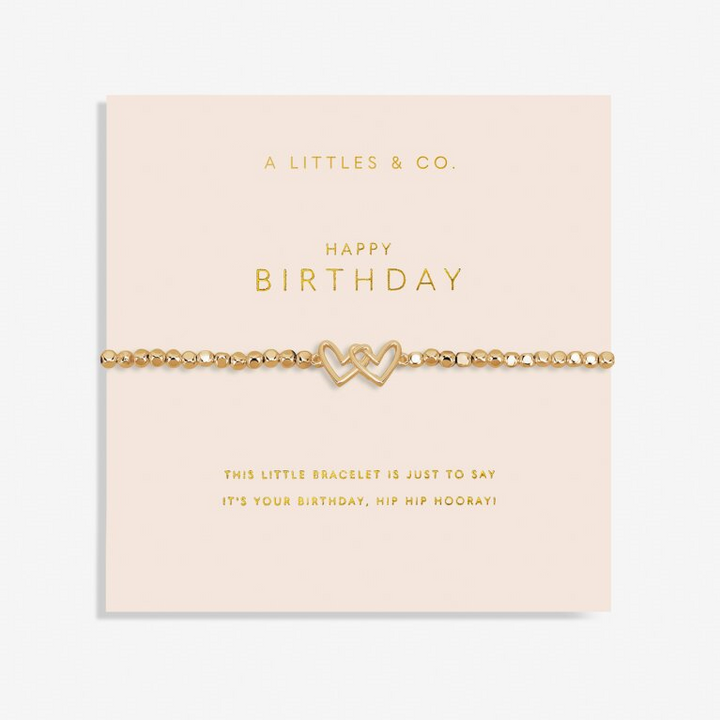 A Little & Co - Brass - Gold - Happy Birthday - Heart Paperclip Beaded Bracelet 6 7/8"