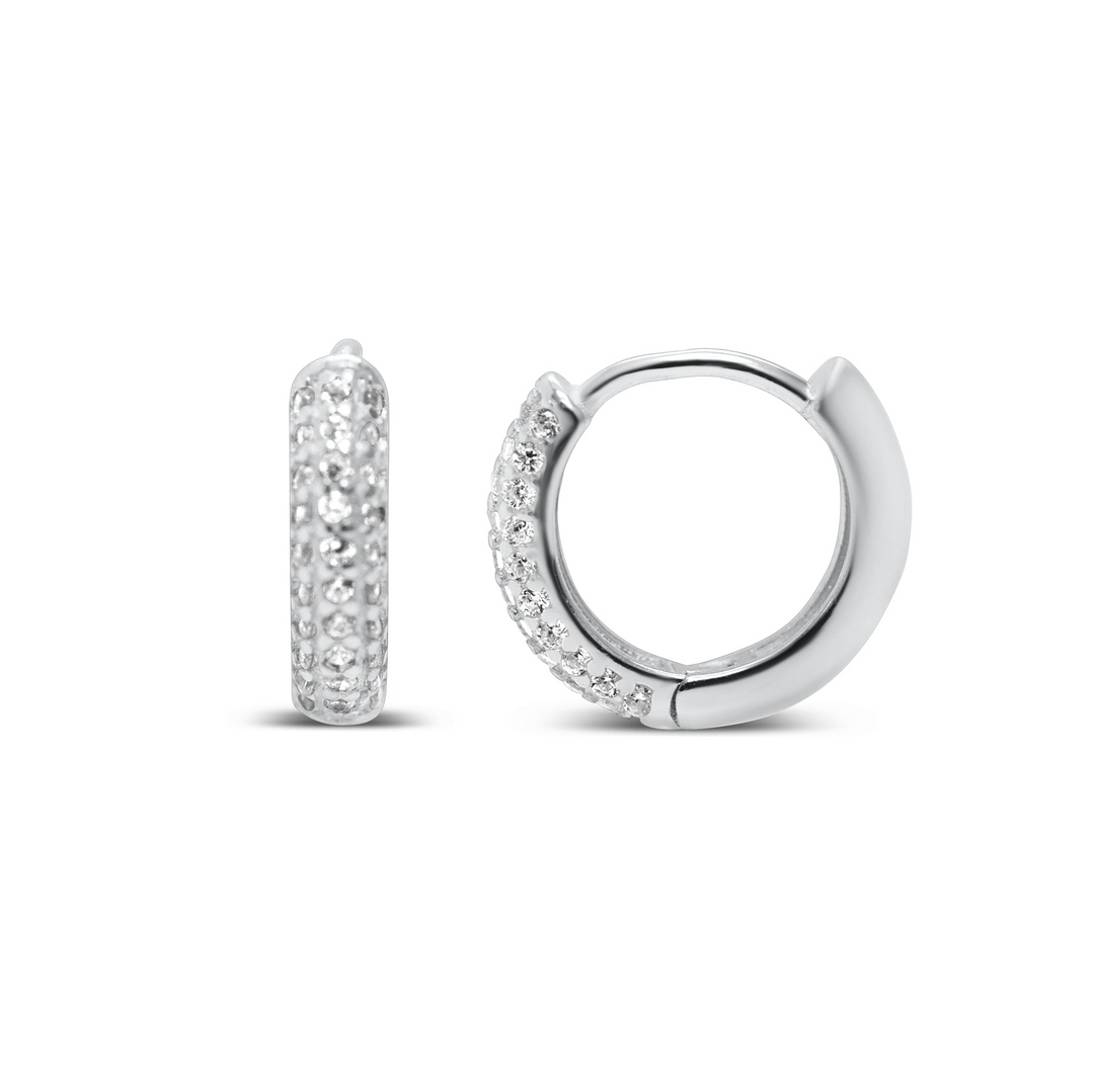 Stia Sterling Silver - Silver Pave 9mm Cubic Zirconia Huggie Earrings