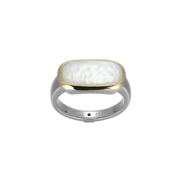 Elle - Sterling Silver - 18K Gold Plated "Allure" East West Mother of Pearl Ring (Size 6)