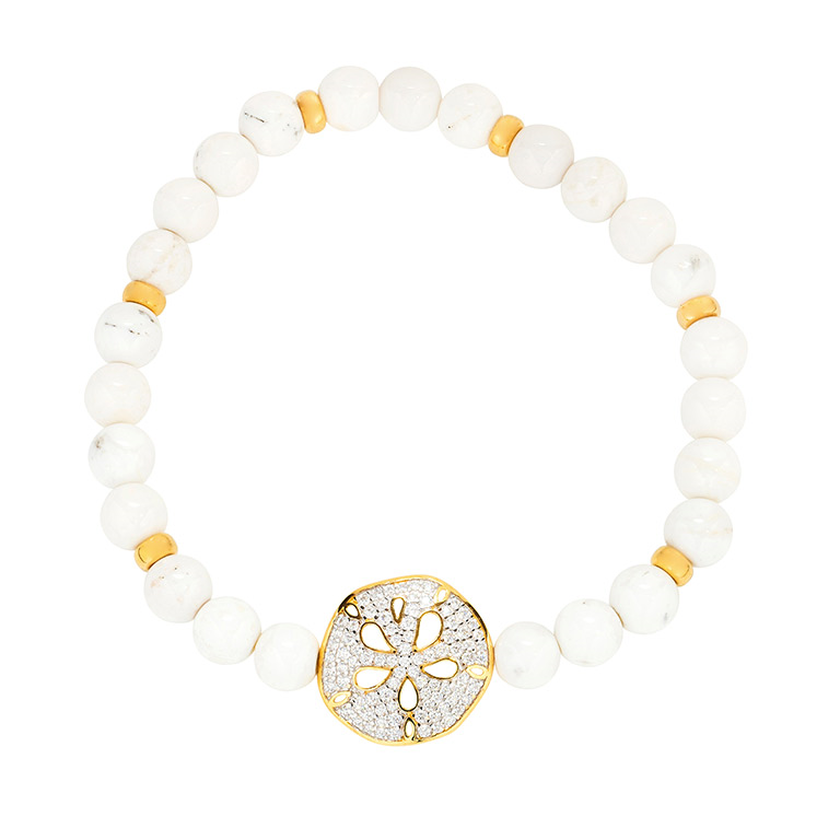 Ocean - Sterling Silver - Gold Vermeil Shanore Agate Beaded Stretch Sanddollar Bracelet