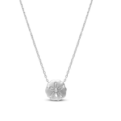 Stia - Sterling Silver - Silver Cubic Zirconia 15-17" Sanddollar Necklace