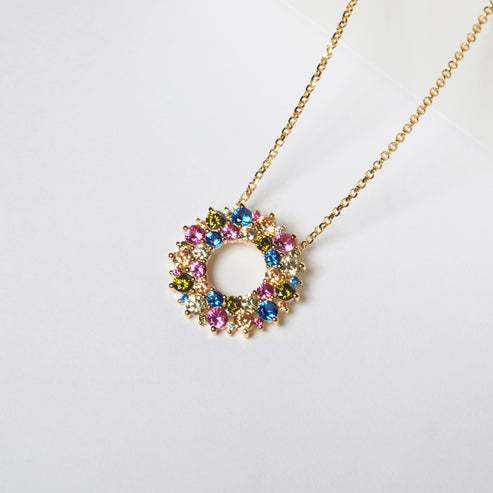 Sif Jakobs - Sterling Silver - 18K Gold Plated "Livigno" Multicolored Cubic Zirconia Necklace (45 cm - adjustable)