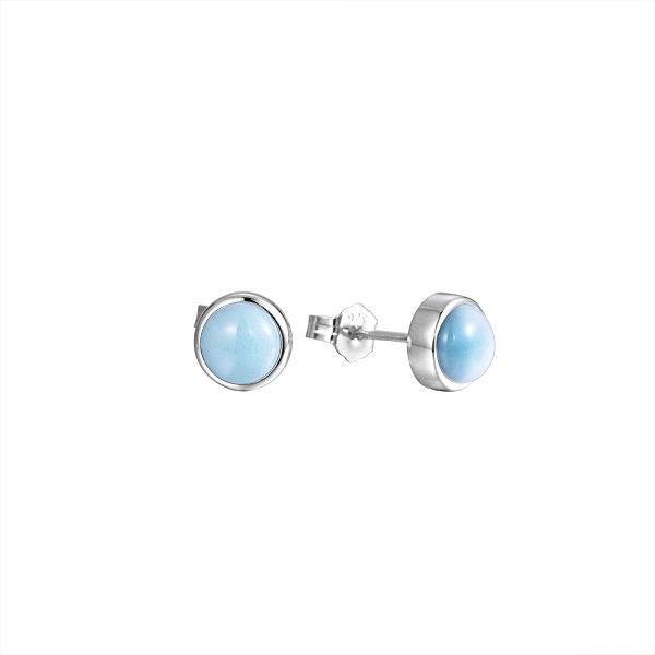 Sterling Silver 7mm Larimar Round Stud Earrings