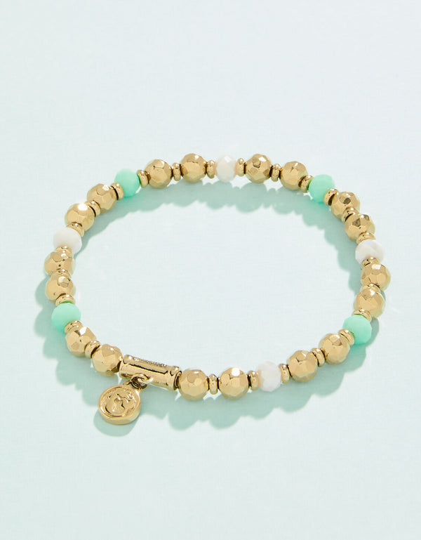 Stainless Steel 14K Gold Plated Beaded Stretch Bracelet