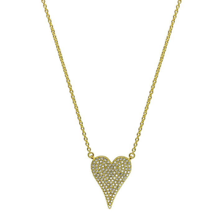 Stia - Sterling Silver - 14K Gold Plated Pave, Elongated Cubic Zirconia Heart 15-17" Necklace