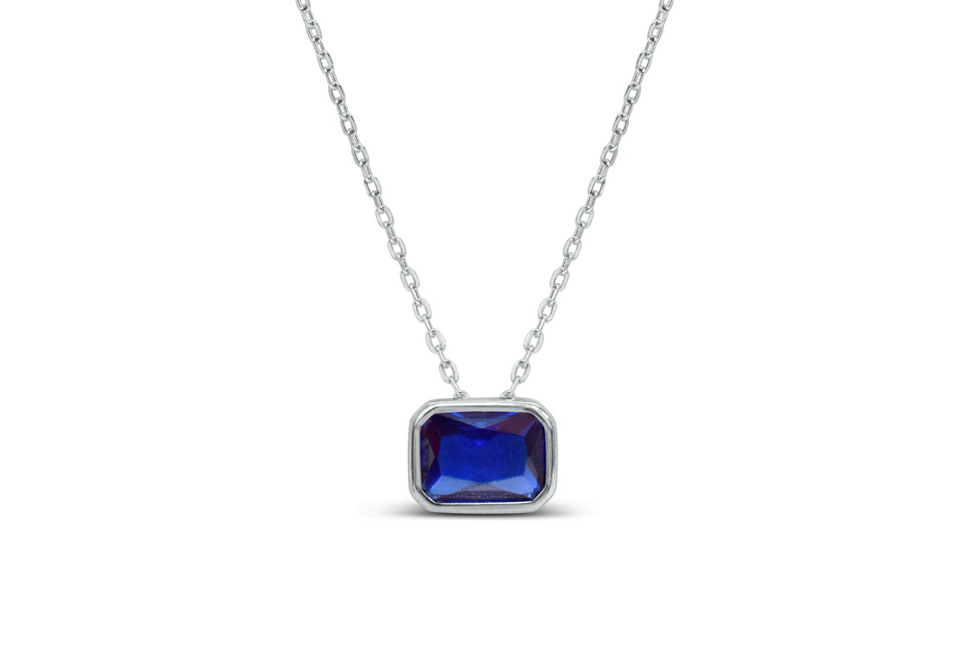 Stia Sterling Silver - Silver CZ Sapphire Baguette 15-17" Necklace