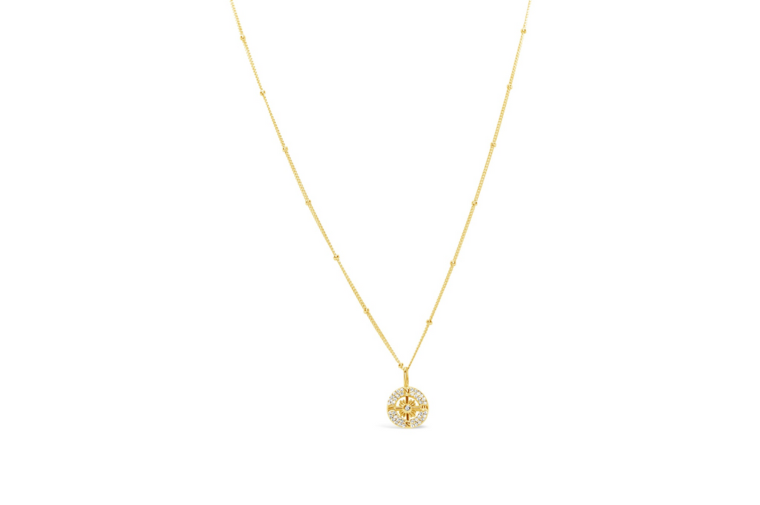 Stia - Sterling Silver - Yellow Gold Pave Cubic Zirconia 15-17" Compass Necklace