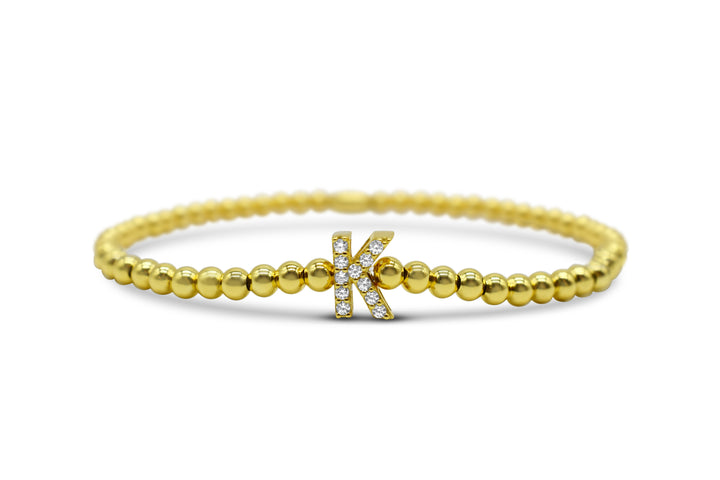 Stia - Sterling Silver - 14K Gold Plated Pave Initial K Beaded Stretch Bracelet