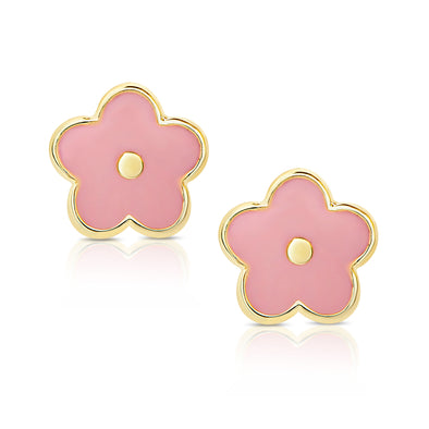 Lily Nily - Brass - 18K Gold Plated Pink Enamel Flower Stud Earrings