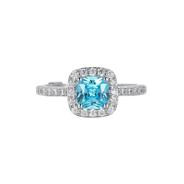 Elle - Sterling Silver - "Radiance" Blue & Clear Cubic Zirconia Cushion Ring (Size 7)