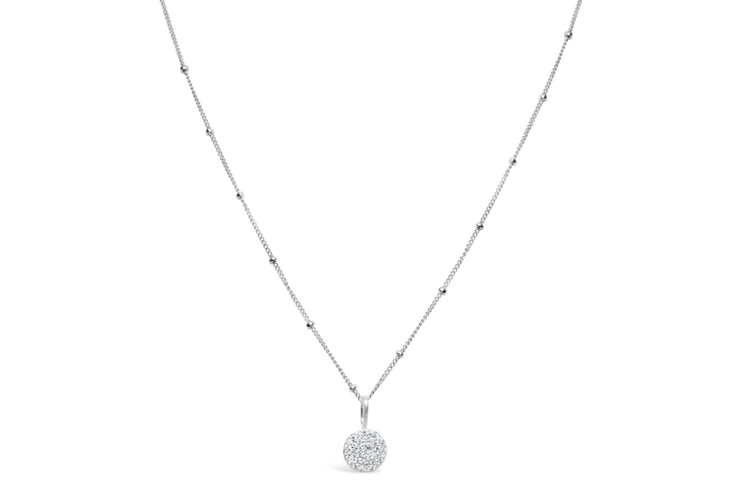 Stia - Sterling Silver - Silver Pave Cubic Zirconia 15-17" Disc Necklace