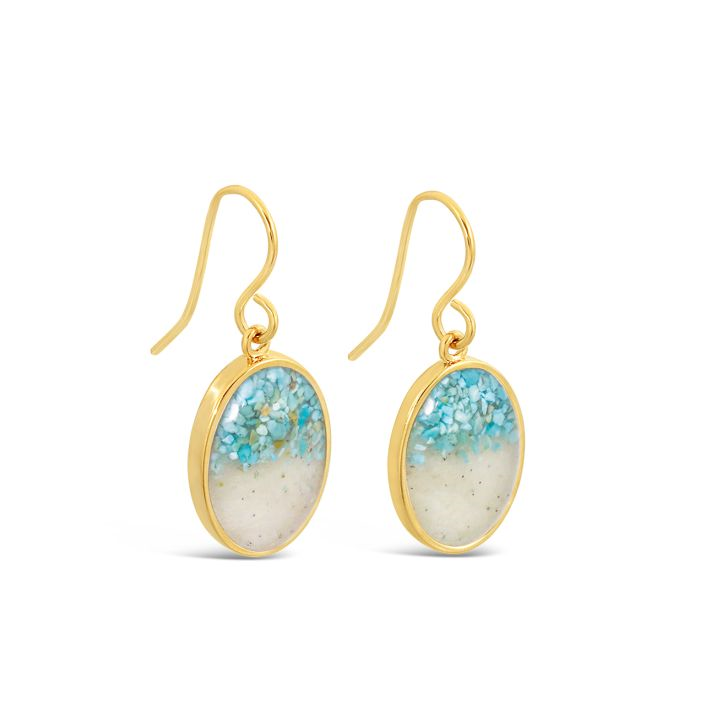 Dune - - 14K Gold Filled Sand Drop 18mm x 13mm Oval Turquoise Gradient Ocean City Beach Sand Drop Earrings