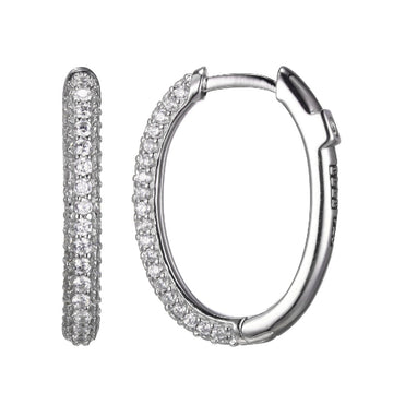 Elle - Sterling Silver - "Stardust" 15x20mm Cubic Zirconia Oval Hoop Earrings
