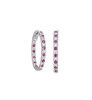 Kelly Waters - Sterling Silver - Simulated Ruby Hoop Earrings