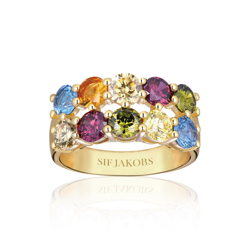 Sif Jakobs - Sterling Silver - 18K Gold Plated "Belluno Due" Multicolor Cubic Zirconia Ring (Size 8.5 / 58)