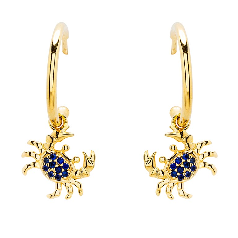 Ocean - Sterling Silver - Gold Vermeil Lab Grown Sapphire Dangle Crab Earrings