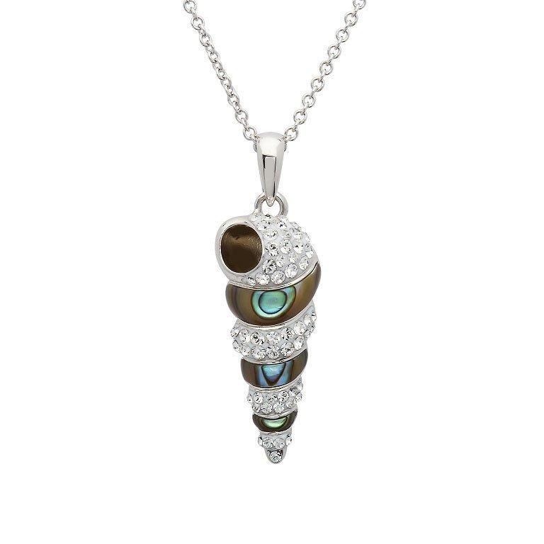 Ocean - Sterling Silver - Paua Spiral Abalone & Crystal 18" Shell Necklace