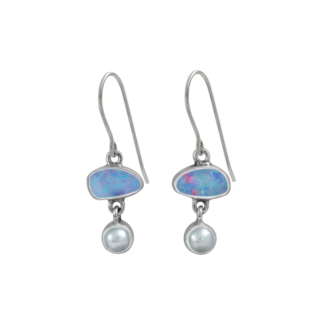 Silver Earring With Opal Free Form & Pearl
