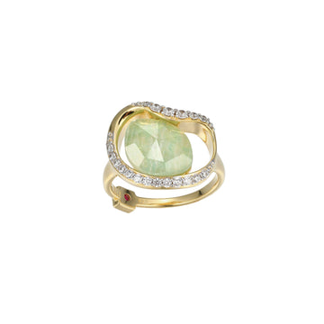 Elle - Sterling Silver - 18K Gold Plated "Treasure" Doublet White Crystal & Amazonite Ring (Size 6)