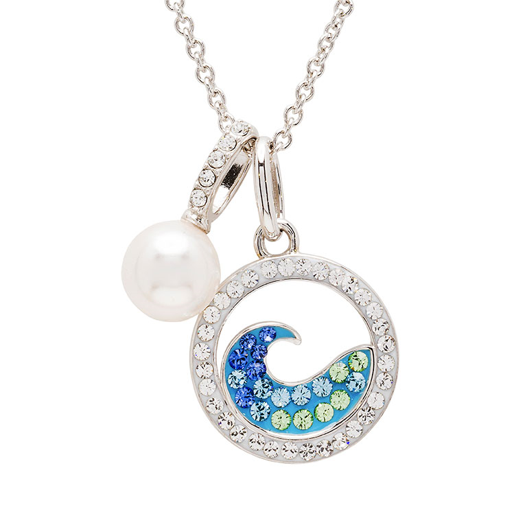 Ocean - Sterling Silver - Pearl & Crystal Round Wave Necklace
