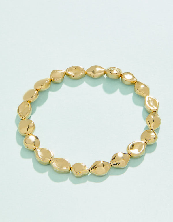 Stainless Steel 14K Gold Plated Beaded Stretch Bracelet