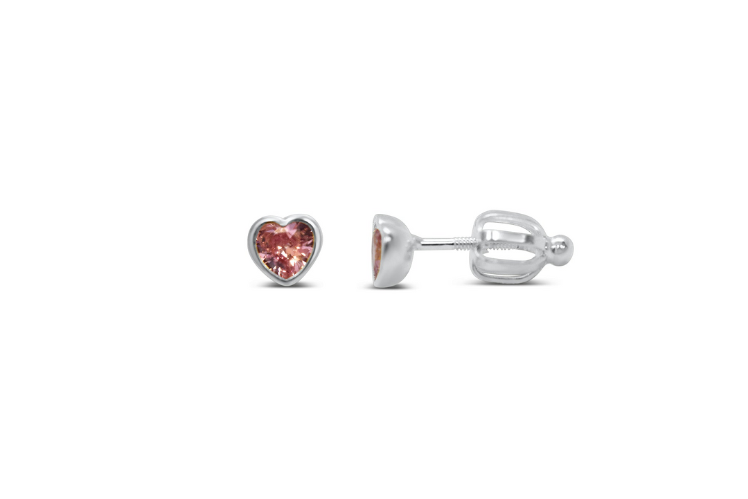 Stia Girl Sterling Silver Cubic Zirconia Heart Stud Earrings