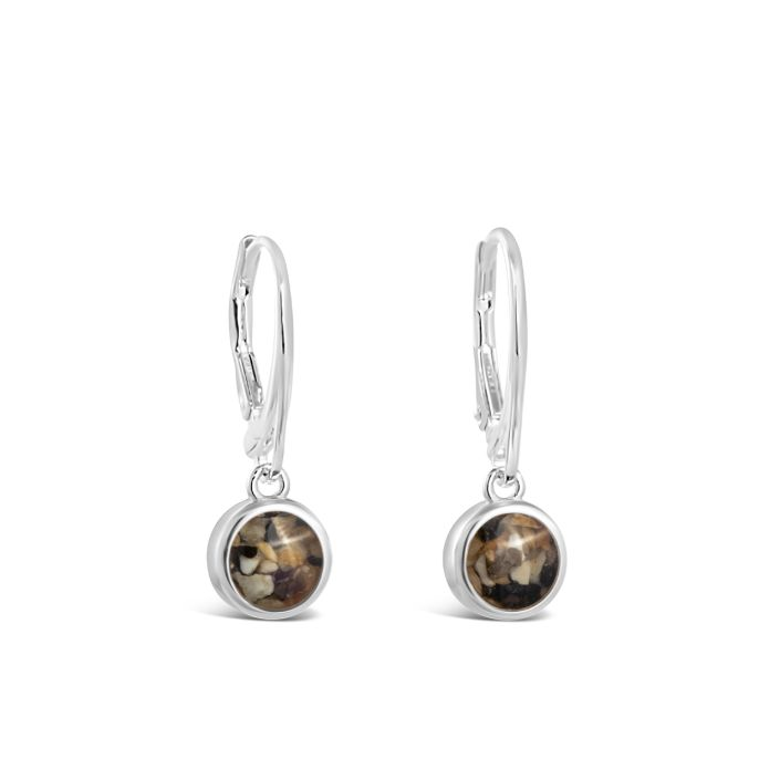 Dune - Sterling Silver - Sand Jewel Round Lever Back Ocean City Beach Sand Earrings