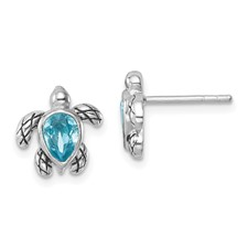 Sterling Silver Crystal Stud Turtle Earrings