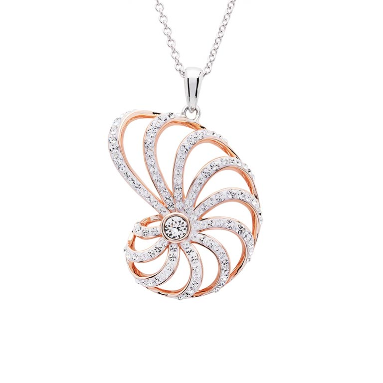 Ocean - Sterling Silver - Rose Gold Nautilus Crystal 20" Shell Necklace