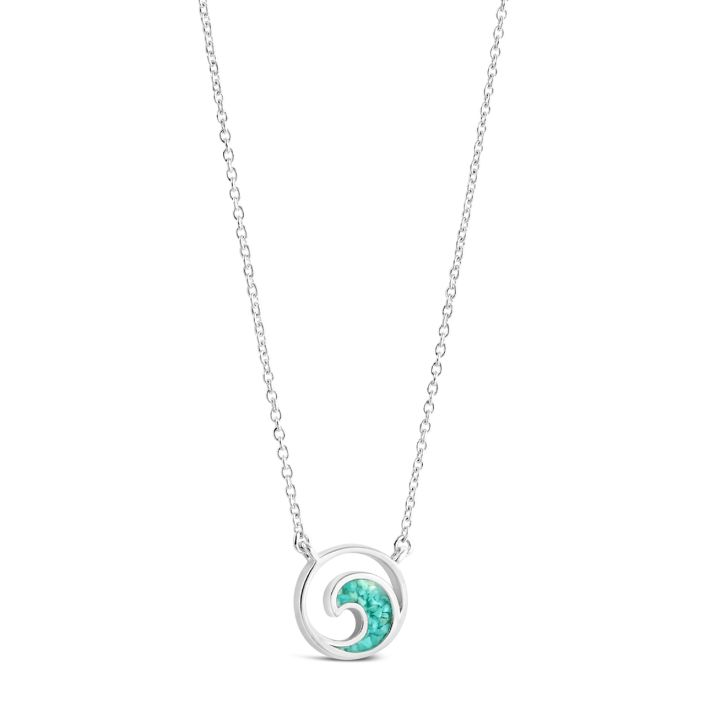 Dune - Sterling Silver - Delicate Wave Turquoise Gradient Ocean City Beach Sand Necklace 16-20" (adjustable)