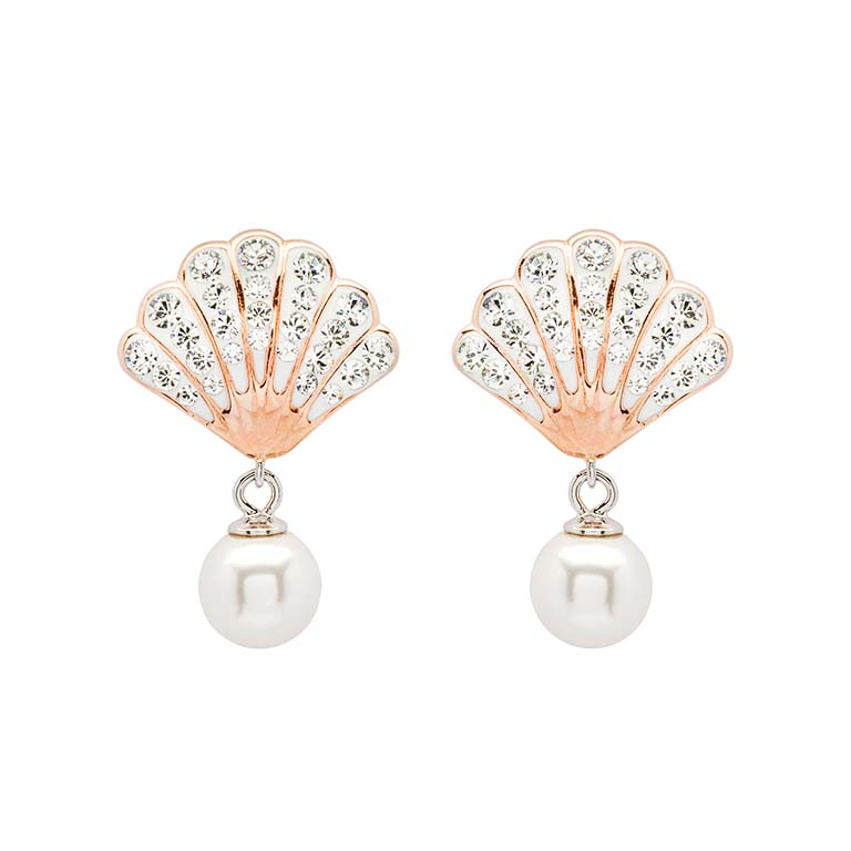 Sterling Silver Freshwater Pearl Dangle Shell Earrings
