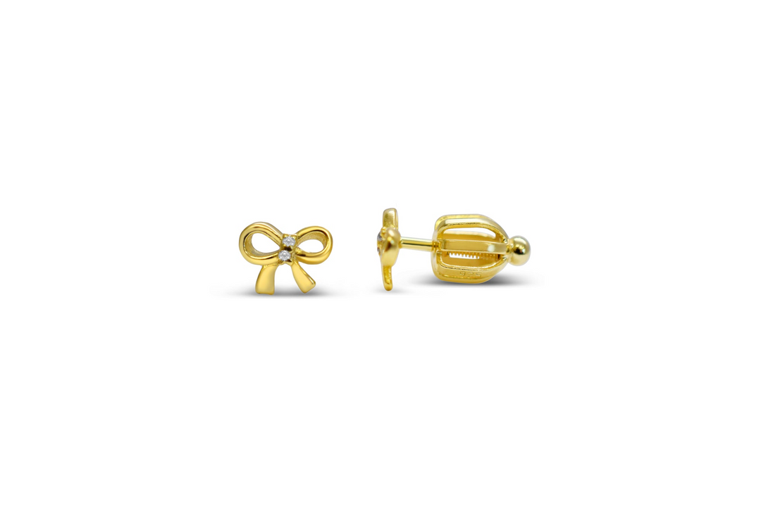 Stia Girl Sterling Silver 14K Gold Plated Bow Stud Earrings