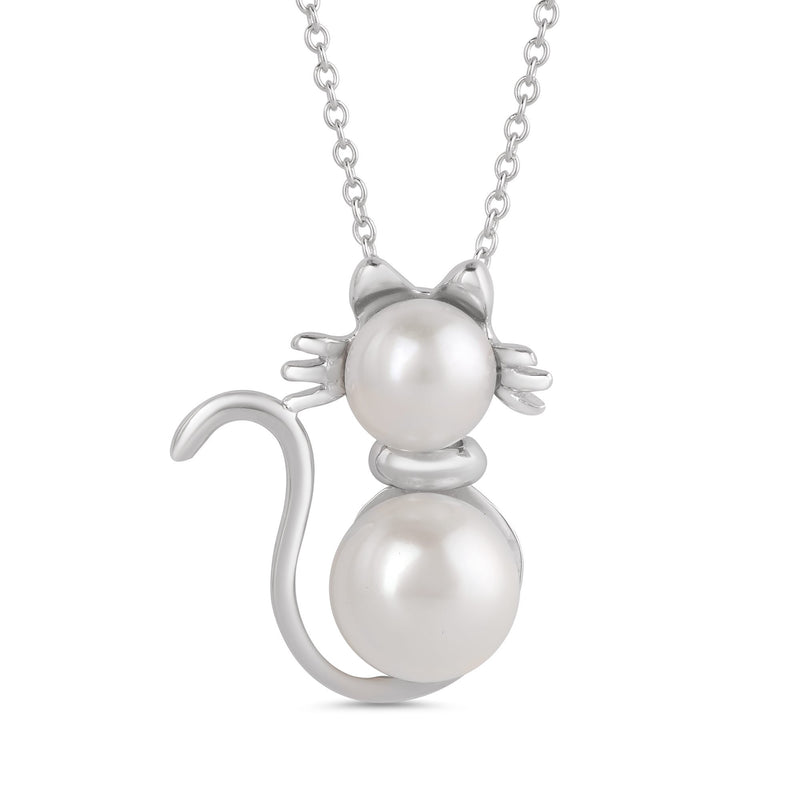 Lily Nily - Sterling Silver - Silver Freshwater Pearl Cat Necklace 14-16"