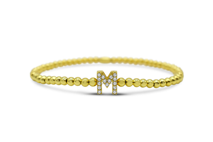 Stia - Sterling Silver - 14K Gold Plated Pave Initial M Beaded Stretch Bracelet