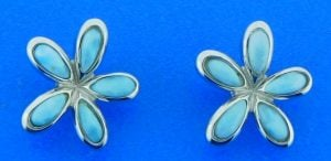 Sterling Silver - Plumeria Larimar Stud Earrings