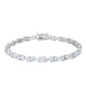 Kelly Waters - Sterling Silver - Two Stone Waves Simulated Diamonds 7.25" Bracelet